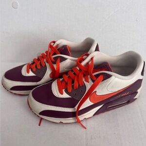 Boys Nike Air Max 90 Leather Sneakers Size 6Y – Sail/Orange Blaze/Deep Garnet